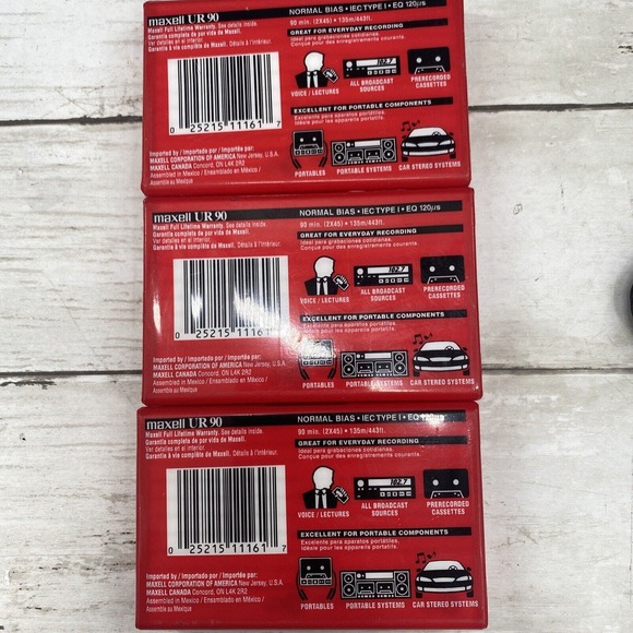 3 Factory Sealed New 90 Minutes Maxell UR Normal Bias Blank Audio Cassette Tape - Picture 6 of 7
